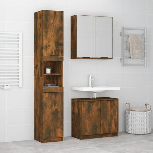 The Living Store Komplet kopalni&amp;scaron;kih omaric 3-delni dimljen hrast inženirski les - Komplet Kopalni&amp;scaron;kega Pohi&amp;scaron;tva, (21436721) Slike