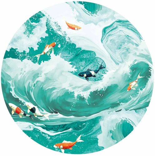  Okrugla fototapeta - Fish and waves 140x140 Cene