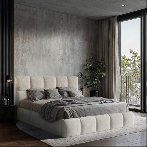 MID.YOU OBLAZINJENA POSTELJA 160 cm x 200 cm , les, tekstil, leseni material bež Slike