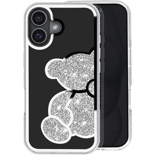 AVIZAR Ohi&scaron;je z ble&scaron;čicami za iPhone 16 Vzorec medvedka s &scaron;trasom, Srebrna, (5000012414) Cene