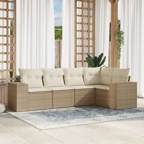 VidaXL 5-dijelni vrtni set sofa s jastucima bež od poliratana Slike