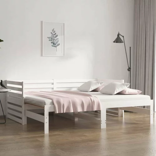  Izvlečna dnevna postelja bela 2x(90x190) cm trdna borovina, (20723866)