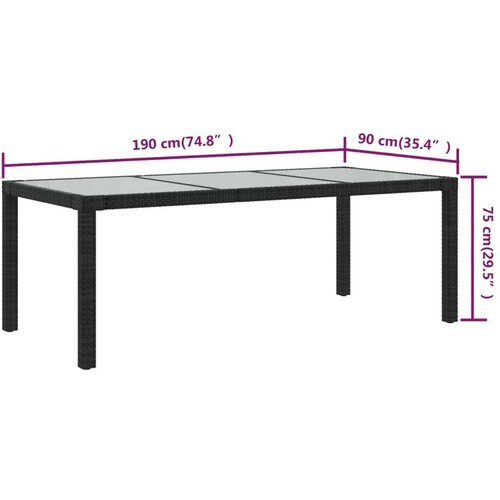 VidaXL Vrtni stol crni 190x90x75 cm od kaljenog stakla i poliratana Slike