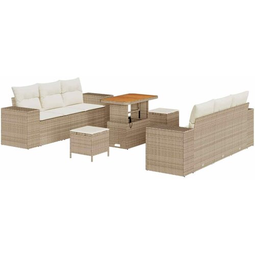 vidaXL Vrtna sedežna garnitura s shranjevanjem 9 pcs Bež Poly ratan, (5000145687) Cene