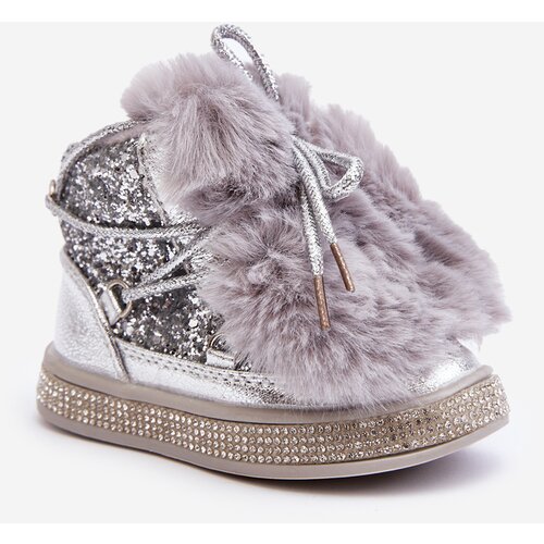 Kesi Children's snow boots with fur and sequins silver Bryana Slike