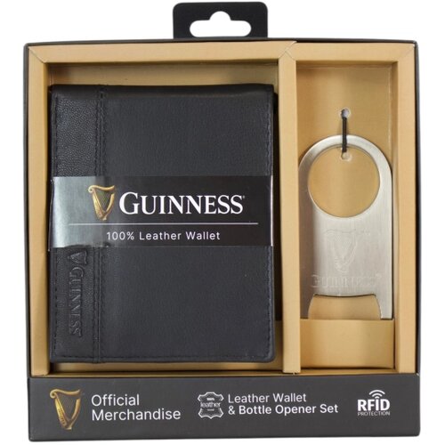 Guinness gift box: novčanik mu&scaron;ki kožni 120x90x20 mm i otvarač za fla&scaron;e GS04 guiness crna Cene