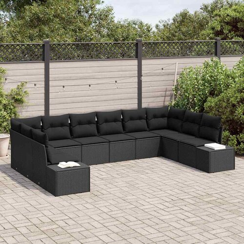  Sjedeća garnitura za vrt 10 kom. Crna poliratan 344 x 209 x 69 cm Slike