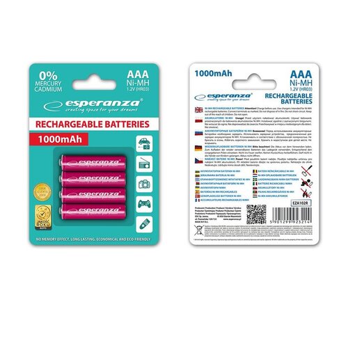  baterije ESPERANZA RECHARGEABLE Ni-MH AAA 1000MAH 4kom. red, EZA102R Slike