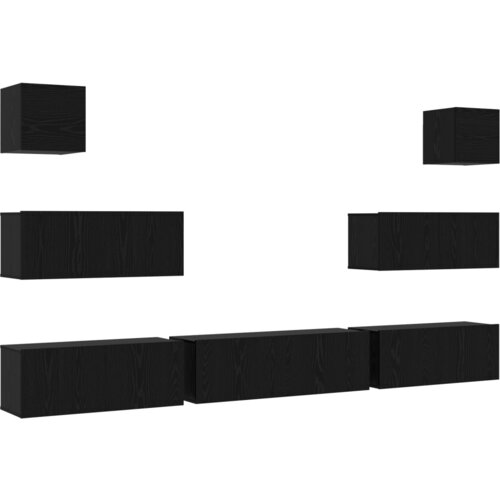  Set od 7 dijelova TV ormarića zidni crni hrast drvena ploča Slike