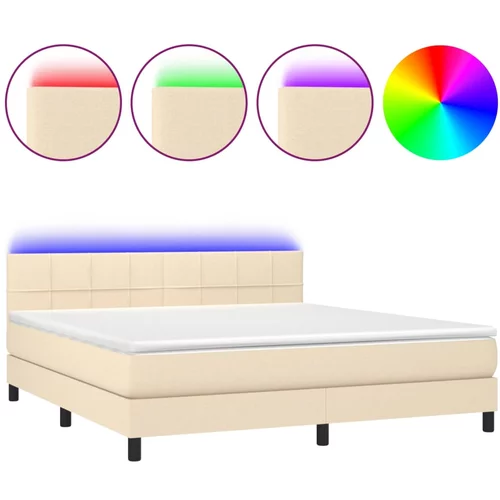vidaXL Box spring postelja z vzmetnico LED krem 180x200 cm blago, (20900468)