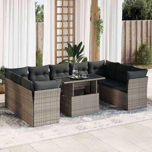 VidaXL 10-dijelni set vrtnih sofa od poliratana s jastucima sivi Slike