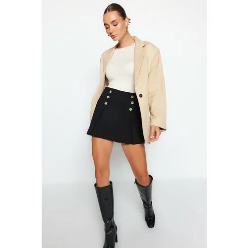 Trendyol Black Buttoned Tweed Woven Shorts Skirt