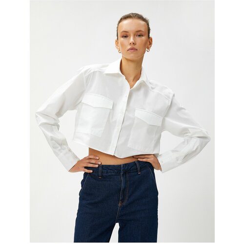 Koton Long Sleeve Cotton Crop Shirt with Pocket Slike