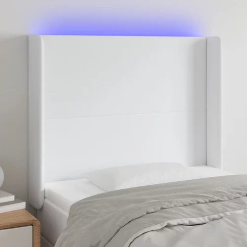 vidaXL LED posteljno vzglavje belo 93x16x118/128 cm umetno usnje