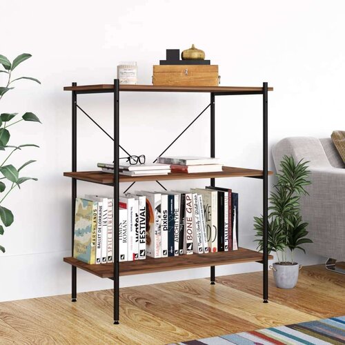 vidaXL 3-nadstropni regal s policami črn in temen les 80x40x92 cm Cene
