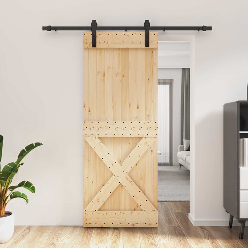  Klizna vrata Prirodna i crna 80 x 210 cm Čvrsta borovina Slike