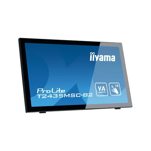 Iiyama Monitor 24&quot; PCAP 10P Touch Screen, 1920x1080, VA panel, Flat Bezel Free Glass Front, DVI, HDMI, Displayport, 215cd/m2 (with touch), USB 2.0-Hub (2xOut), 3000:1 Contrast, 6ms, Built-in Webcam &amp; Microphone - T2435MSC-B2