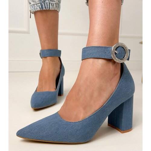  Denim block heel pumps with buckle and rhinestones Vellus Cijene