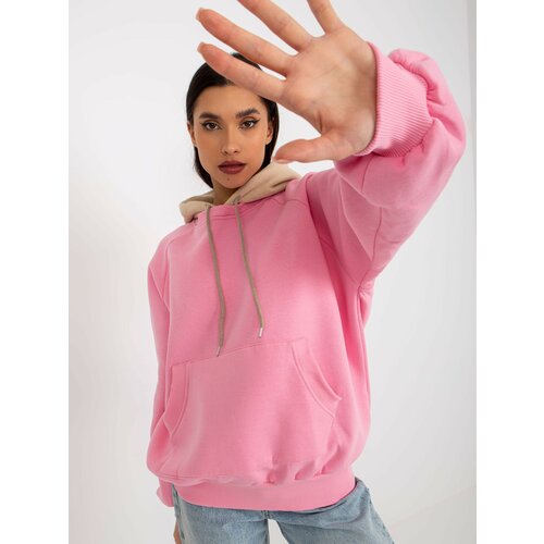 Fashion Hunters Pink and beige basic hoodie Cene
