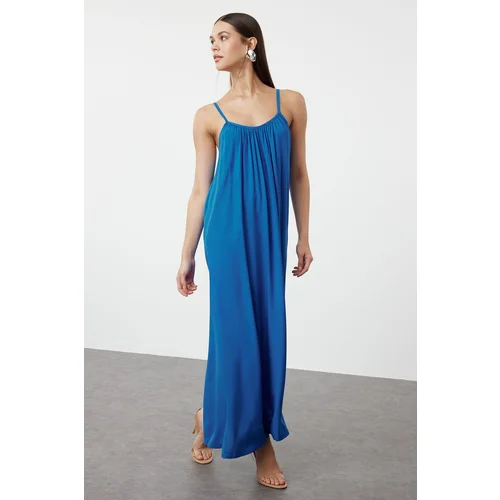 Trendyol Blue Shift/Straight Cut Viscose Strap Maxi Woven Dress