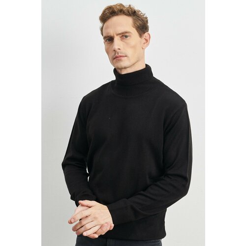 ALTINYILDIZ CLASSICS Men's Black Anti-Pilling, Anti-Pilling Feature Standard Fit Full Turtleneck Knitwear Sweater. Slike