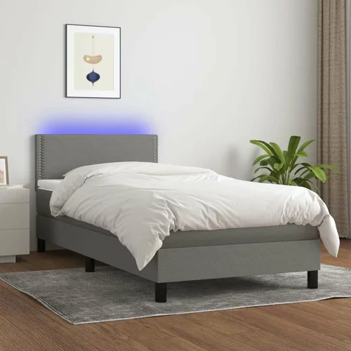  Box spring postelja z vzmetnico LED temno siva 90x200 cm blago, (20725322)