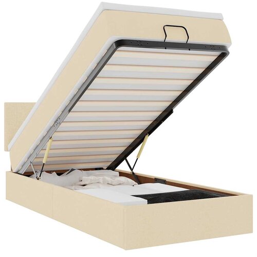  Otomanski krevet s madracem krem 90x200 cm tkanine Slike