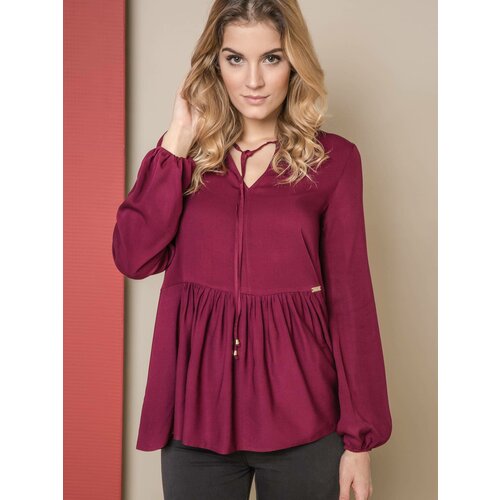 Premium Blouse ONE with a wide frill burgundy Cene
