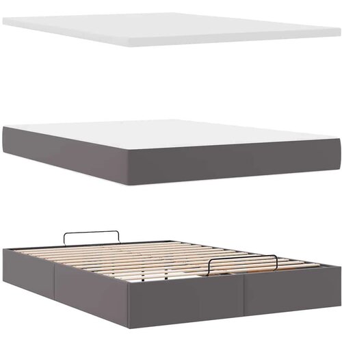 VidaXL otomanski okvir kreveta s madracem sivi 140x200cm umjetna koža Slike