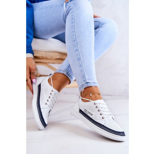 Kesi Women's Leather Sneakers White and Navy Blue Cloesa Slike
