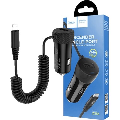 Hoco. Auto punjač za Lightning kabelom, 1 x USB, 2.4 A max. - Z21A Ascender Lightning Slike