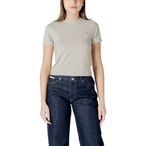 Calvin Klein Jeans Majice s kratkimi rokavi WOVEN LABEL PEACHED J20J224202 Bež Cene