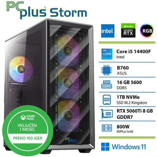 PCPLUS gaming namizni računalnik Storm i5-14400F/16GB/1TB NVMe SSD/RTX 5060 Ti 8GB/Windows 11 Home 147780 Cene