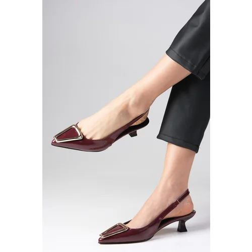 Mio Gusto Milena Burgundy Color Patent Leather Metal Buckle Accessory Mini Heel Women's Shoes