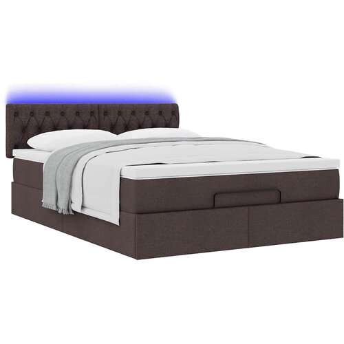  Otomanski krevet s madracem i LED tamnosmeđi 140x190 cm tkanine Slike