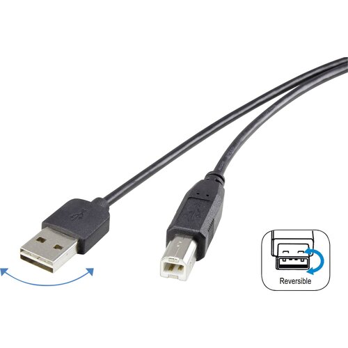 Renkforce USB kabel USB 2.0 USB-A vtič\, USB-B vtič 1.80 m črna primeren za obojestranski priključek \, pozlačeni konektorji RF-4078644, (20416229) Cene
