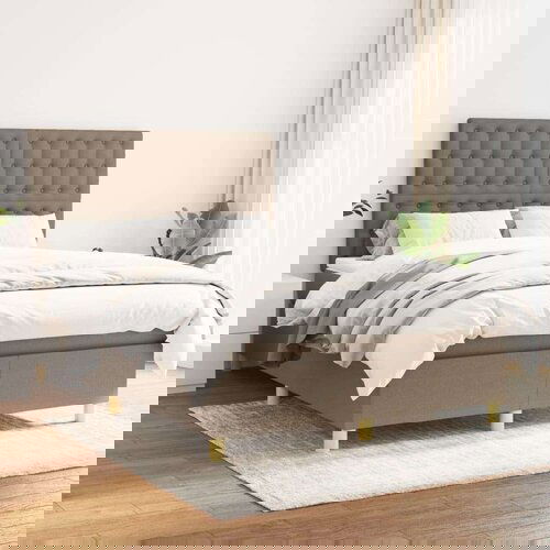 Box spring postelja z vzmetnico taupe 140x190 cm blago, (20896607) Slike