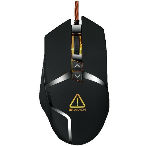 Canyon wired gaming mouse programmable, Sunplus 189E2 IC sensor, DPI up to 4800 adjustable by software, Black rubber coating with chrome de Slike