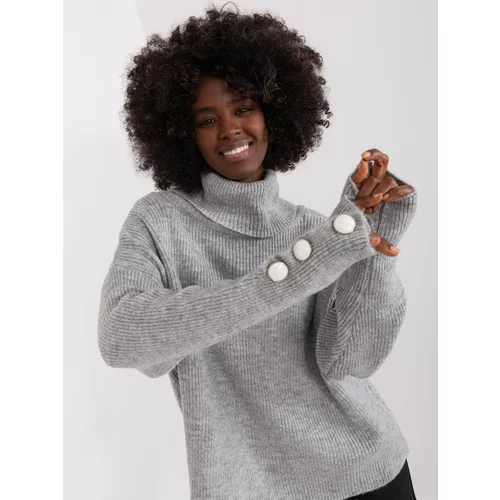 Fashion Hunters Grey women's sweater with buttons on the sleeves