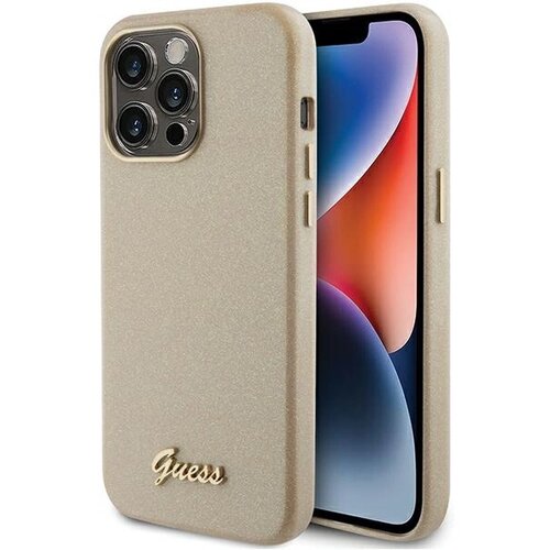 Guess OVITEK Z BLE&Scaron;ČICAMI S SKRIPTO ZA IPHONE 15 PRO MAX ZLAT, (21834377) Cene