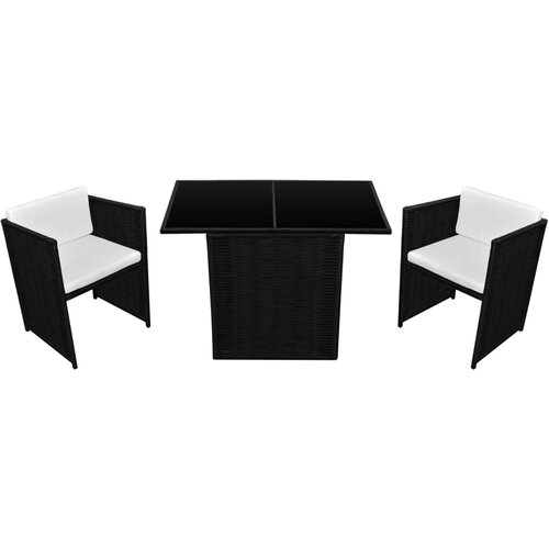  3-dijelni bistro set od poliratana s jastucima crni Slike