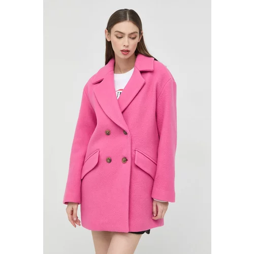Pinko Vuneni kaput za žene, boja: ružičasta, za prijelazno razdoblje, kopčanje u dva reda