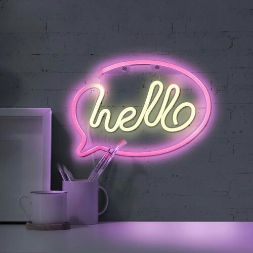 LED neonska zidna dekoracija HELLO LED/3W/3xAA USB ružičasta Slike