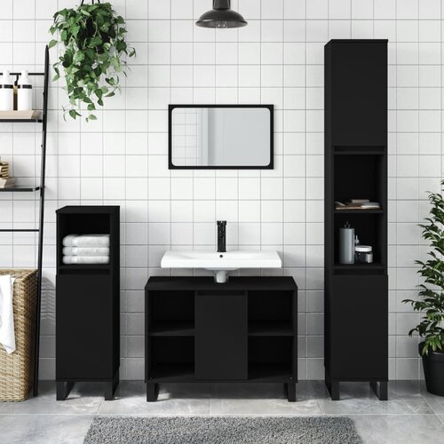 The Living Store Kopalni&amp;scaron;ko pohi&amp;scaron;tvo 3 kosi črne barve inženirski les - Komplet Kopalni&amp;scaron;kega Pohi&amp;scaron;tva, (21663199) Slike