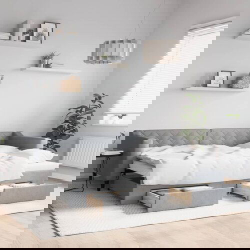 VidaXL Izvlečna dnevna postelja s predali svetlo siva 90x200 cm blago Slike
