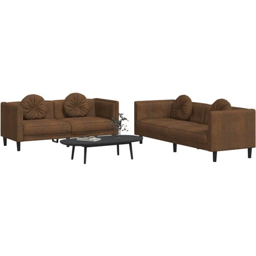  2-dijelni set sofa s jastucima smeđi bar&amp;scaron;unasti Slike