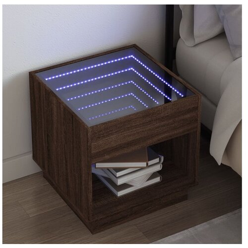 VidaXL Nočna mizica z neskončnimi LED rjavi hrast 50x50x50 cm Slike