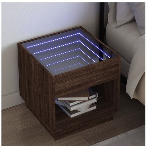 vidaXL Noćni ormarić s beskonačnim LED boja smeđeg hrasta 50x50x50 cm Cene
