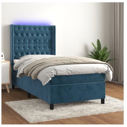  Box spring postelja z vzmetnico LED temno modra 80x200 cm žamet Cene
