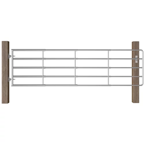 vidaXL Vrata za pašno ograjo s 5 prečkami jeklo (115-300)x90cm srebrna